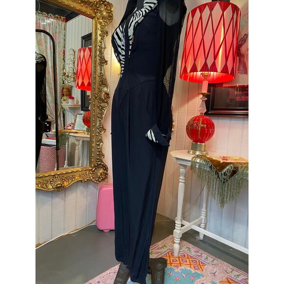 vintage 1980s zebra fitted rayon jumpsuit IIF small 80s pantsuit padded sheer 26 - Picture 6 of 9